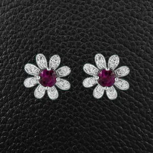 Pink Sapphire & Diamond Flower Earrings
