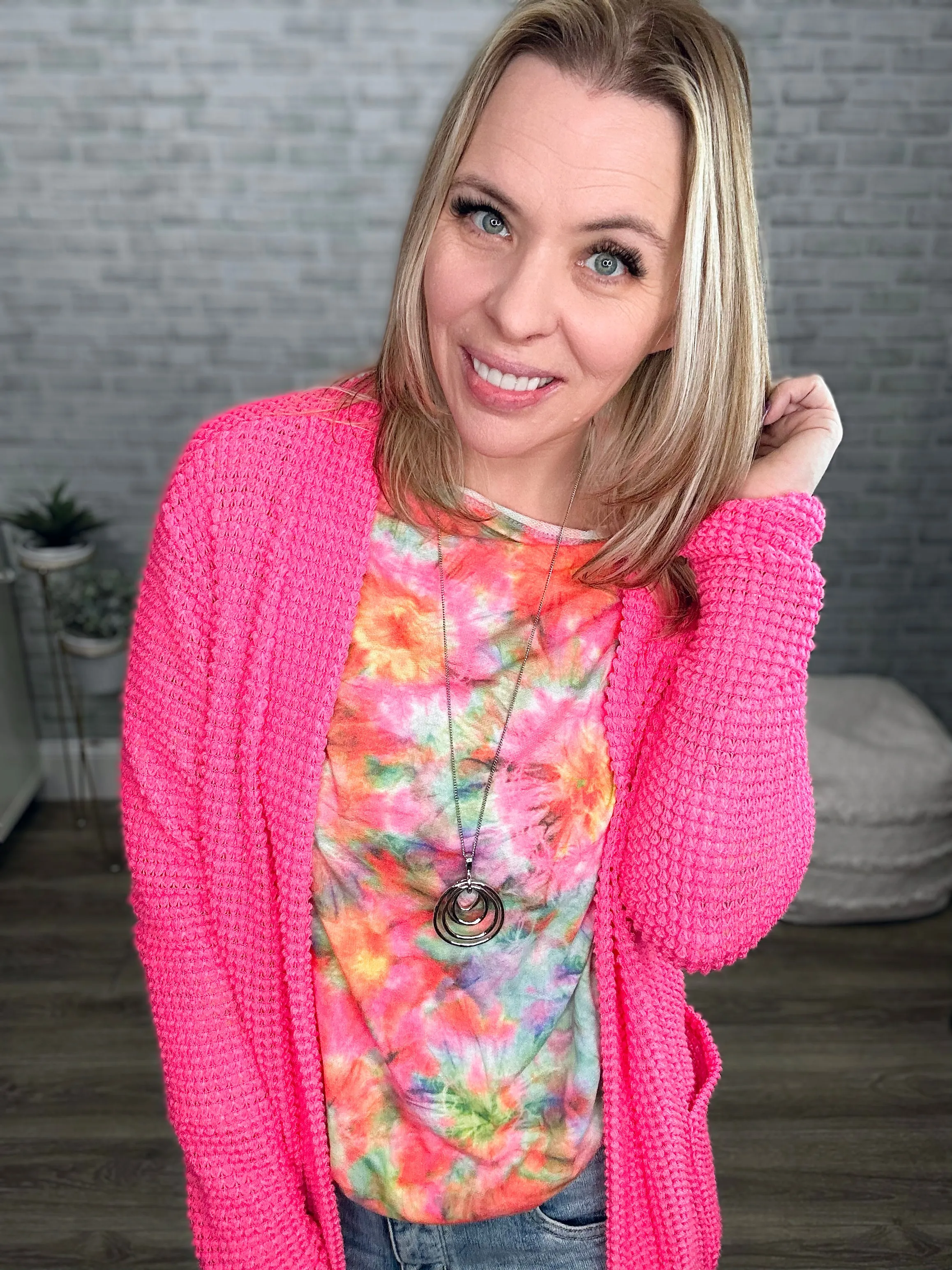 Pink Sunburst Tie Dye Wide Neck / Off the Shoulder Dolman Top