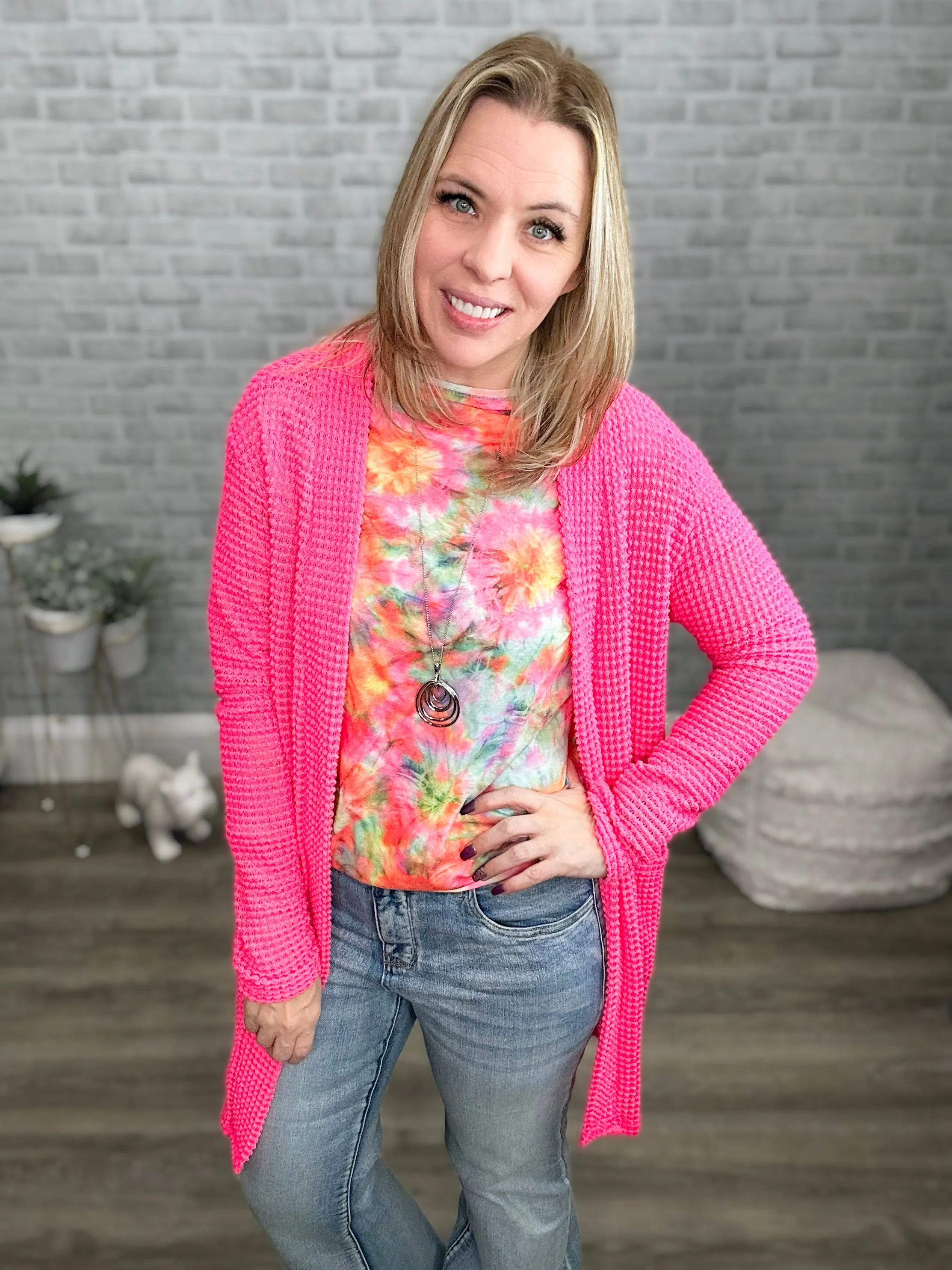 Pink Sunburst Tie Dye Wide Neck / Off the Shoulder Dolman Top