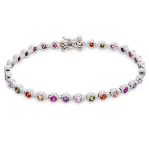 Platinum Finished Sterling Silver Colored Stone Bracelet 7.25