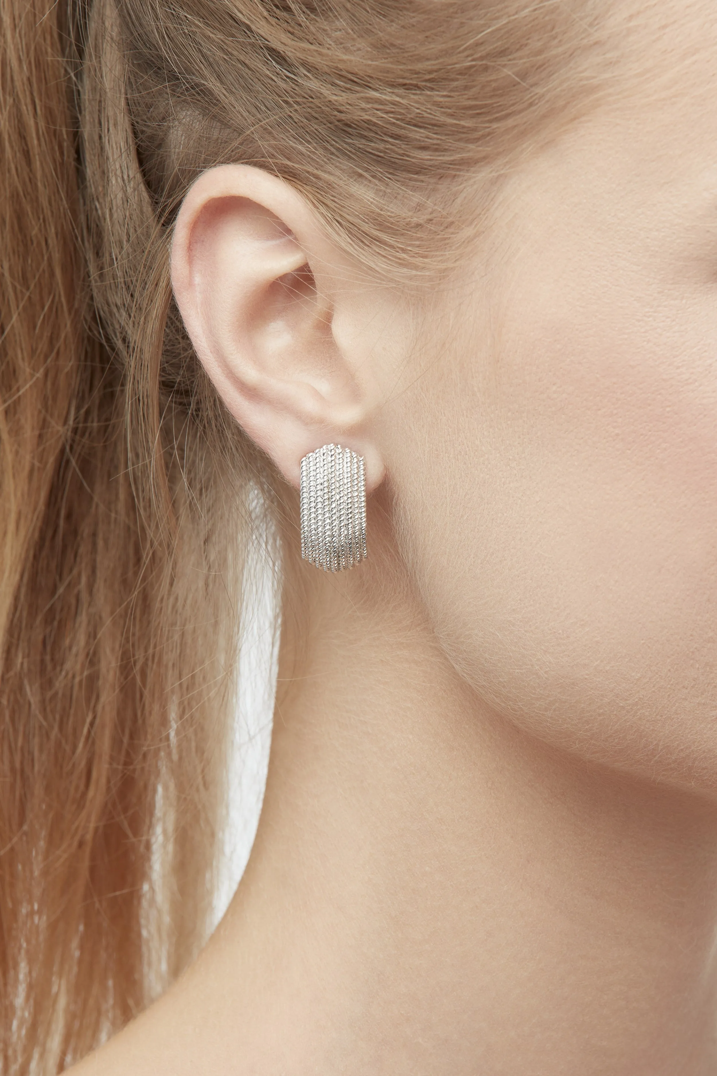 Platinum Textured Clip Earrings