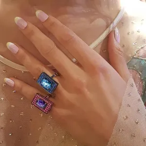 Punk Jewelry Exaggerated Black Square Cubic Zircon Cocktail Ring for Women