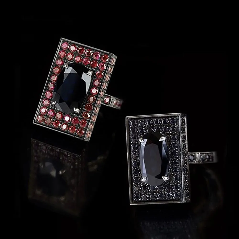 Punk Jewelry Exaggerated Black Square Cubic Zircon Cocktail Ring for Women