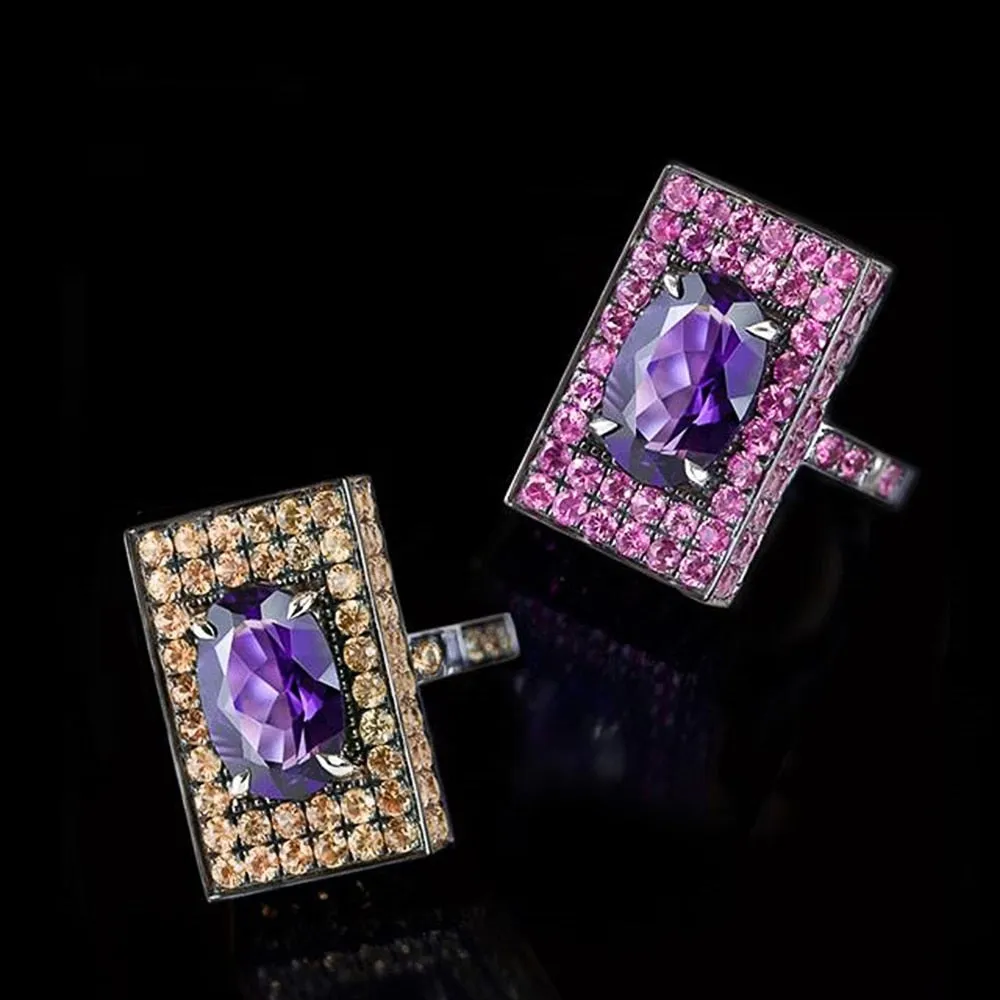 Punk Jewelry Exaggerated Black Square Cubic Zircon Cocktail Ring for Women