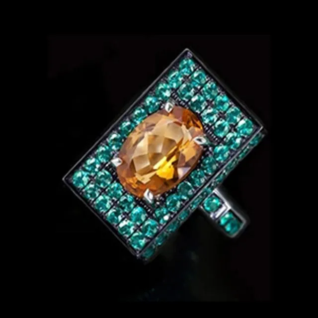 Punk Jewelry Exaggerated Black Square Cubic Zircon Cocktail Ring for Women