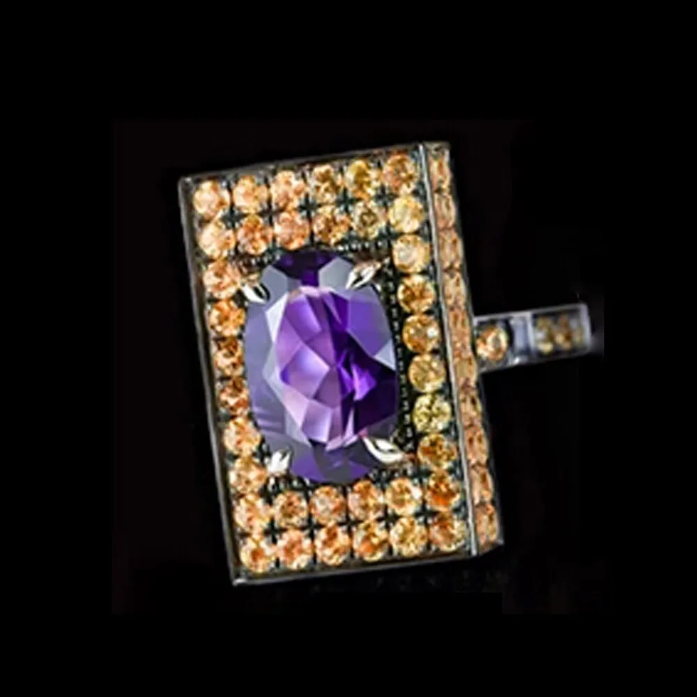 Punk Jewelry Exaggerated Black Square Cubic Zircon Cocktail Ring for Women
