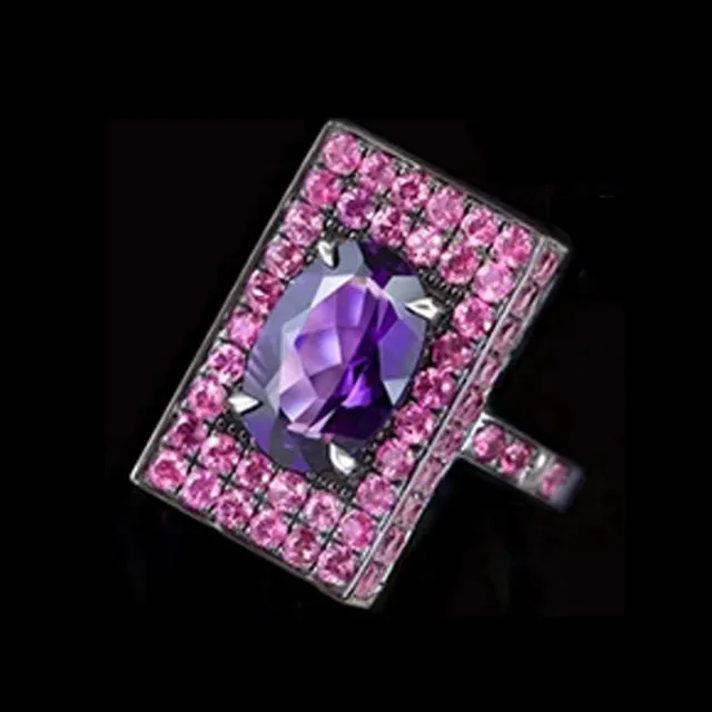 Punk Jewelry Exaggerated Black Square Cubic Zircon Cocktail Ring for Women