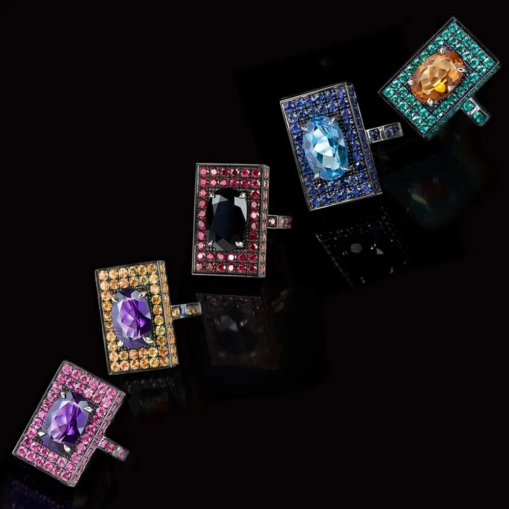 Punk Jewelry Exaggerated Black Square Cubic Zircon Cocktail Ring for Women