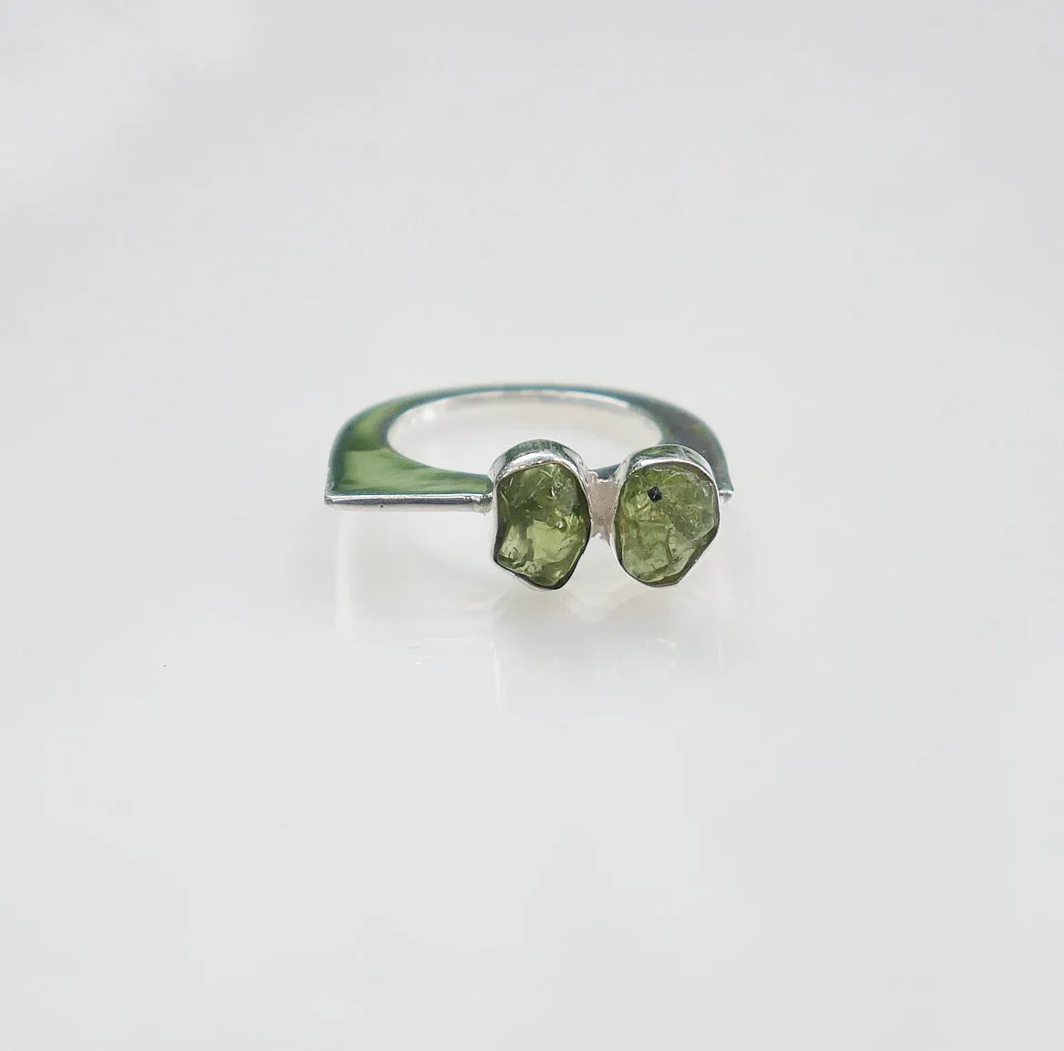 Raw Peridot Gemstone Bar Ring