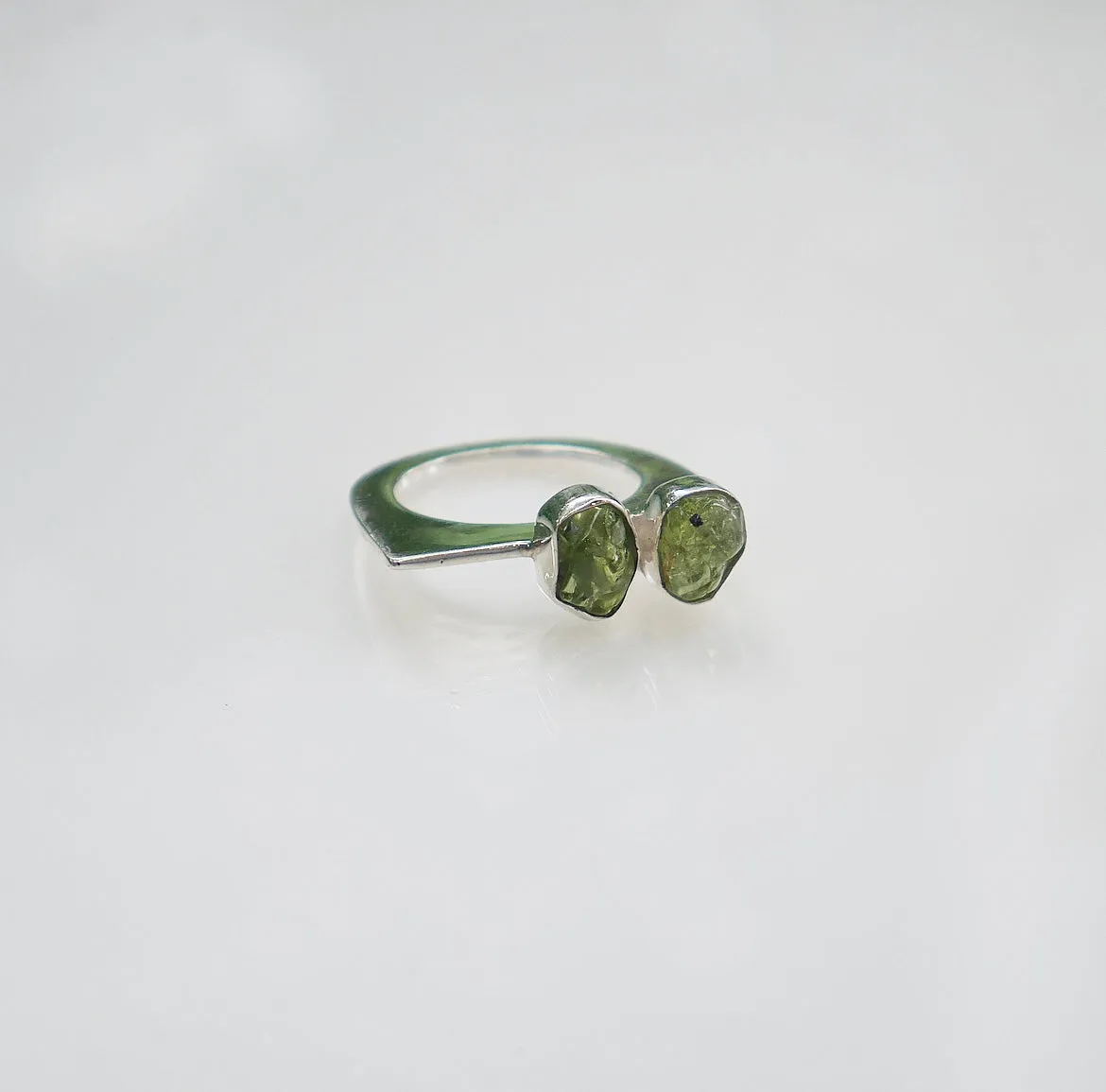 Raw Peridot Gemstone Bar Ring