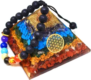 Real Crystal Orgone Chakra Pyramid - Seven Chakra Orgone Pyramid - Orgonite Pyramid for Energy Healing - Orgonite Kit - Protection With Seven Chakra Orgonite Necklace