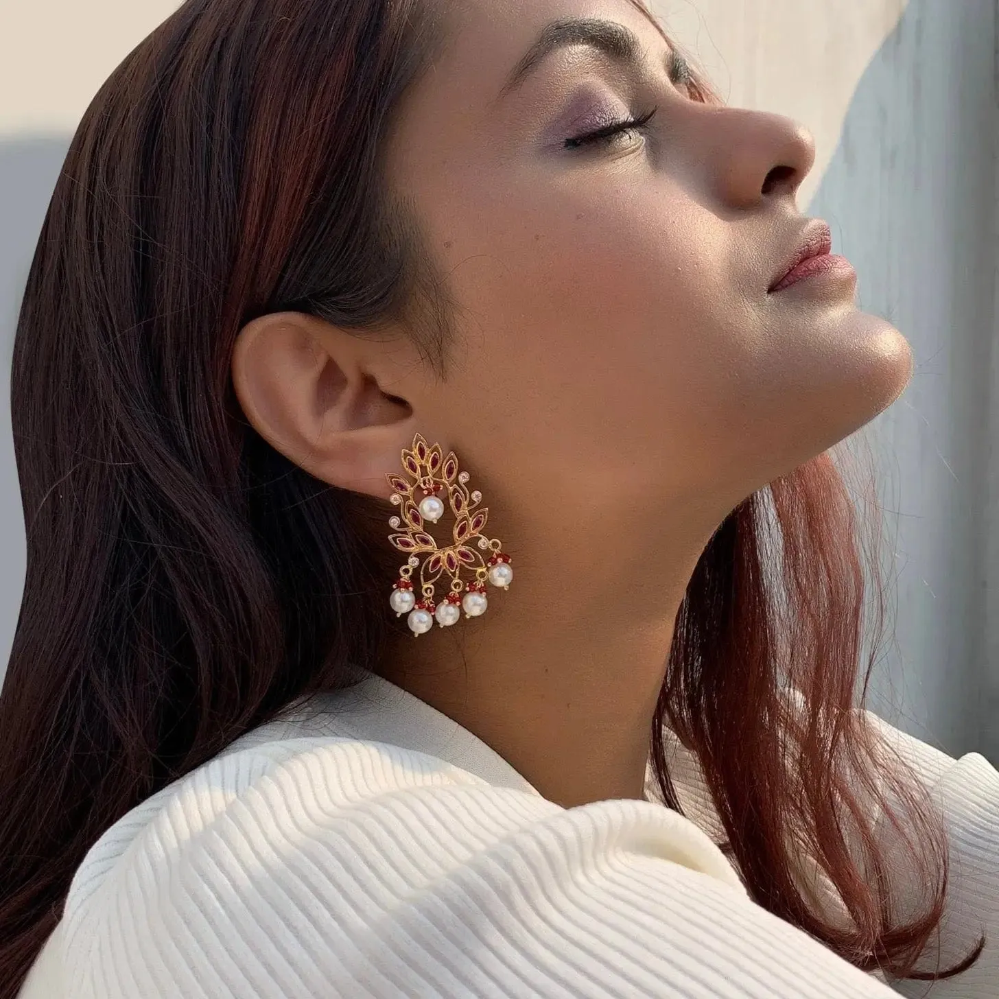 Red Zircon Gold Plated Earrings