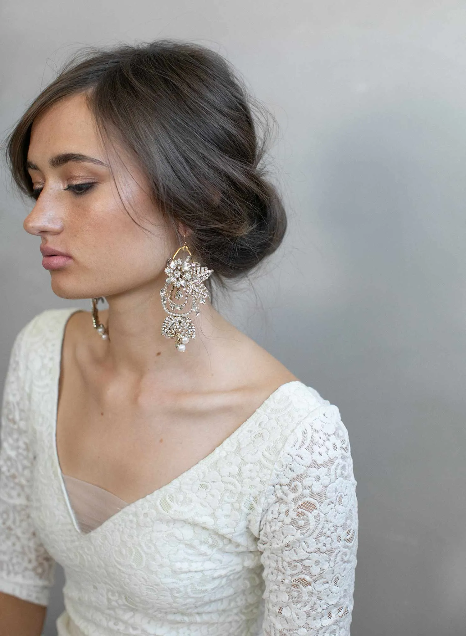 Regal gold flower and leaf chandelier earrings- Style #910