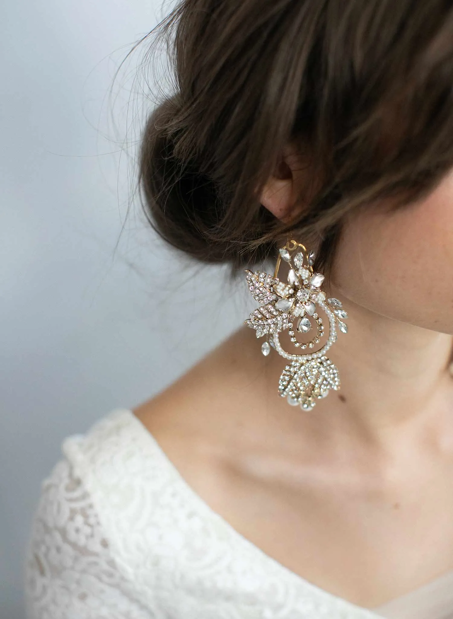 Regal gold flower and leaf chandelier earrings- Style #910