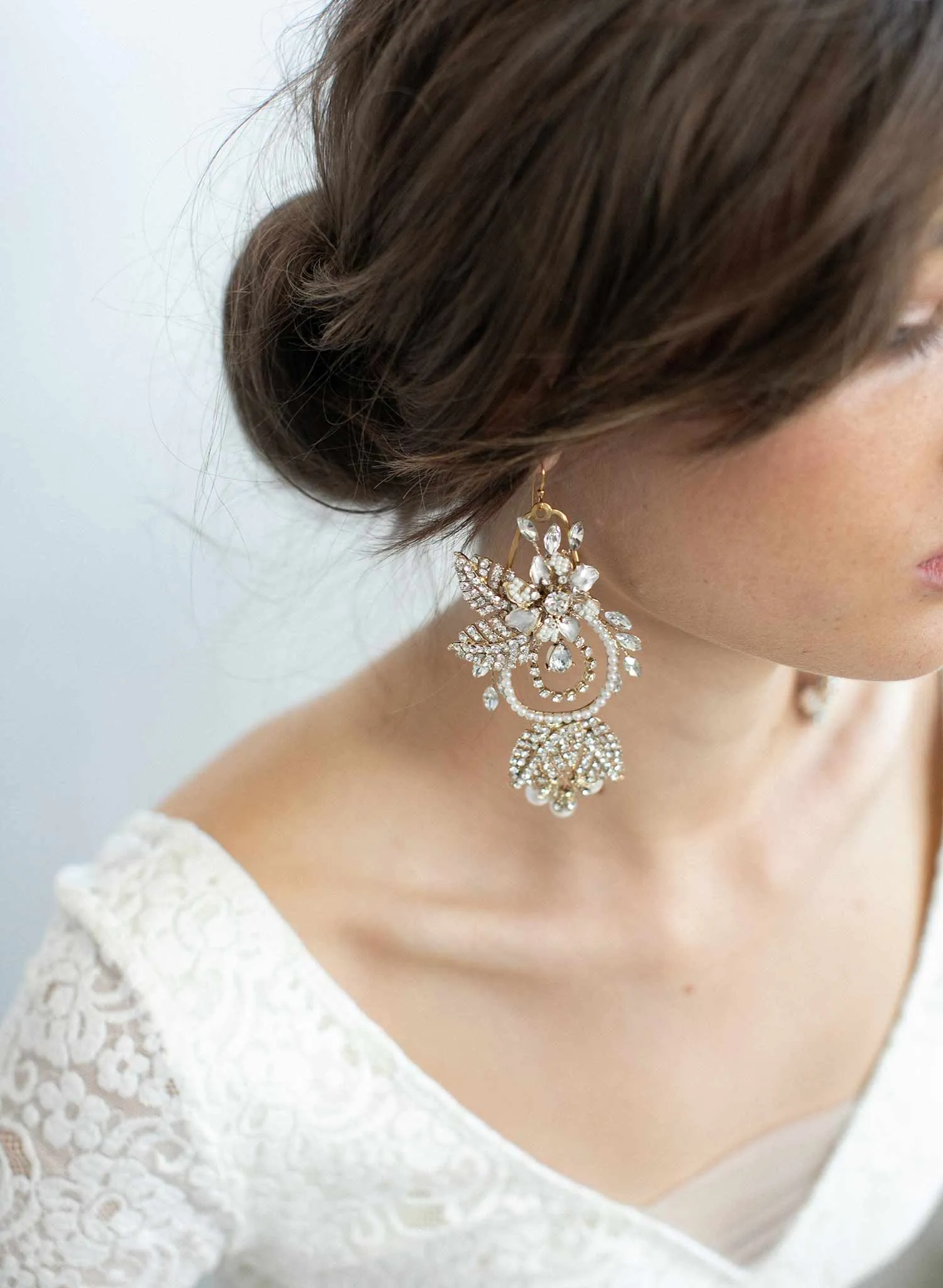 Regal gold flower and leaf chandelier earrings- Style #910