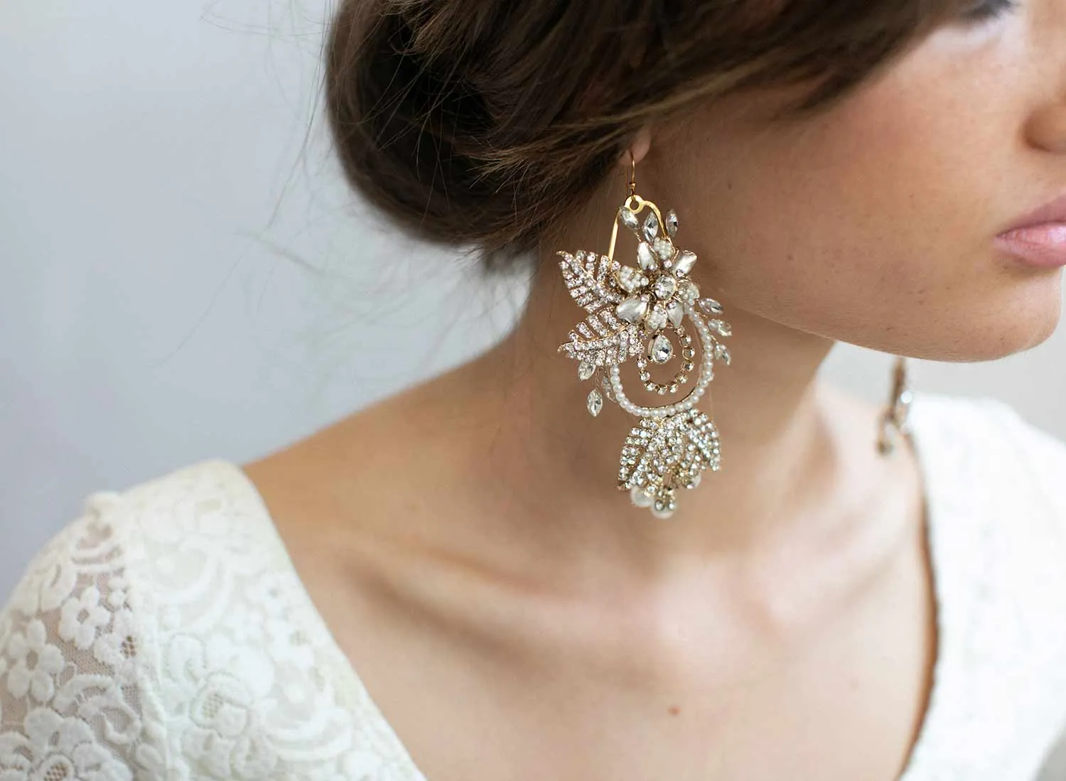 Regal gold flower and leaf chandelier earrings- Style #910