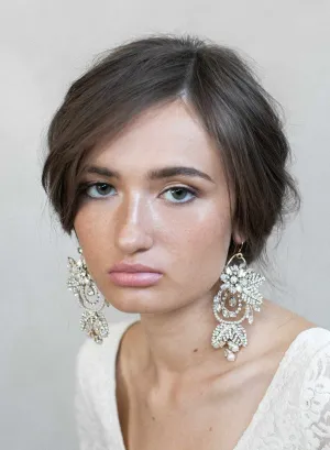 Regal gold flower and leaf chandelier earrings- Style #910