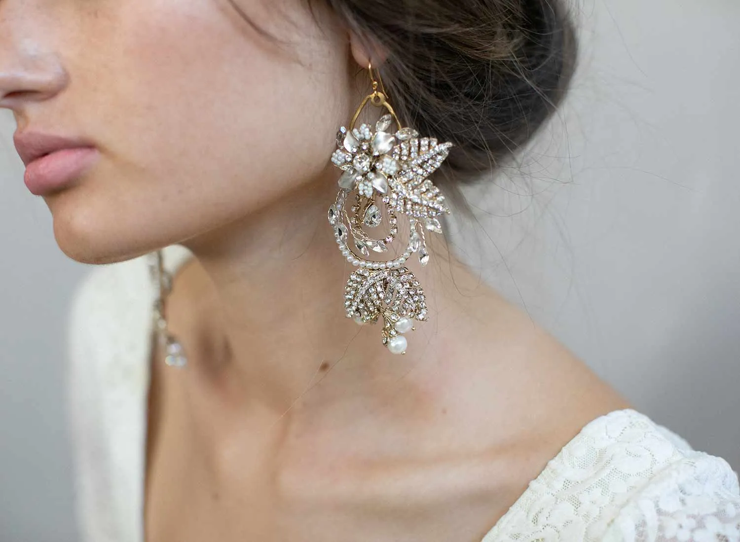 Regal gold flower and leaf chandelier earrings- Style #910