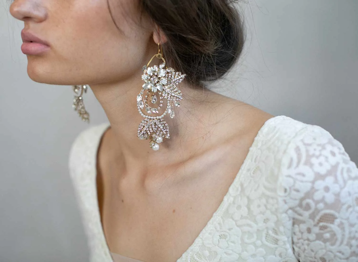 Regal gold flower and leaf chandelier earrings- Style #910
