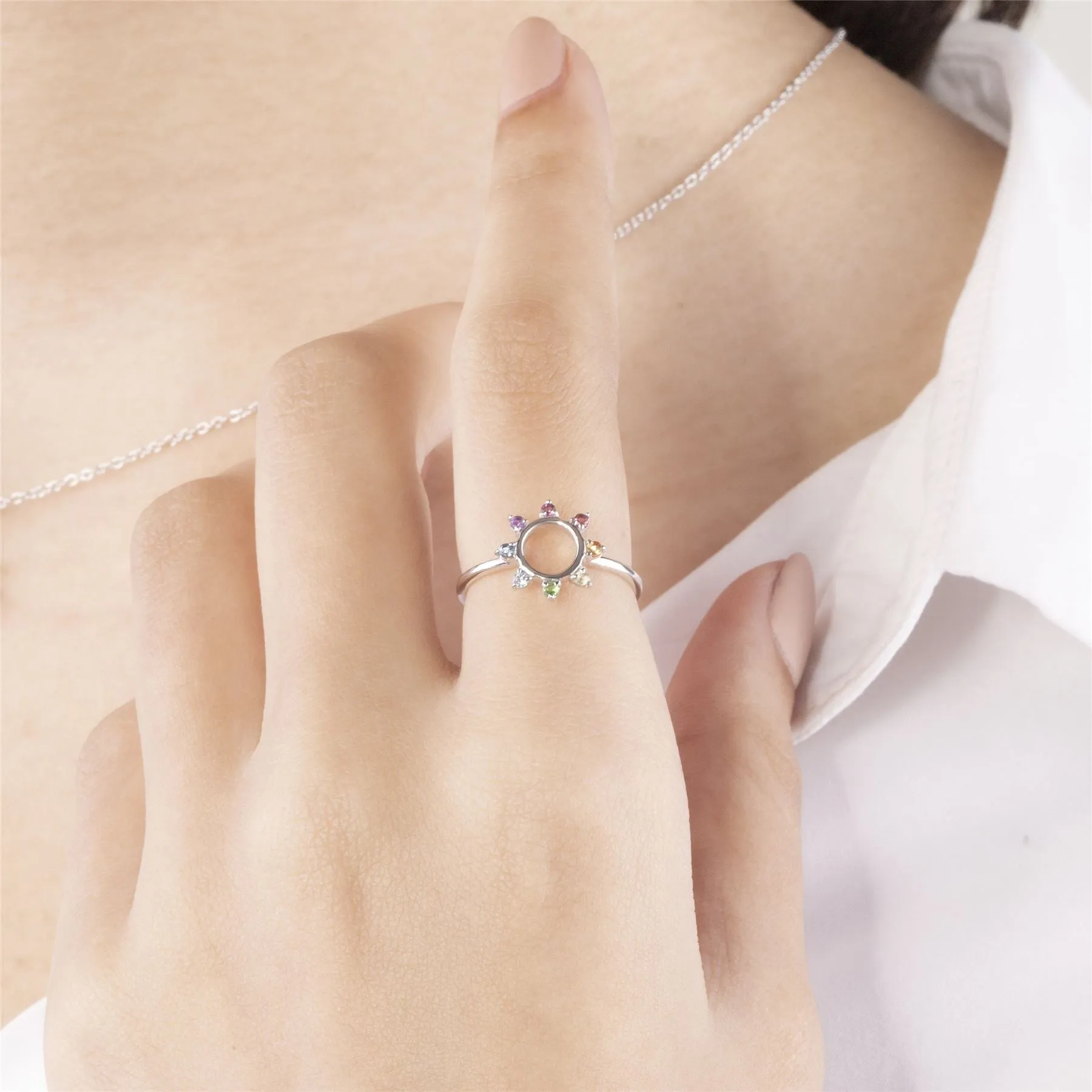 Regenbogen Sonnen Ring in 925 Sterling Silber