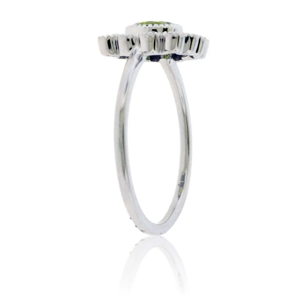 Round Shaped Peridot and Diamond Bezel Style Halo Ring
