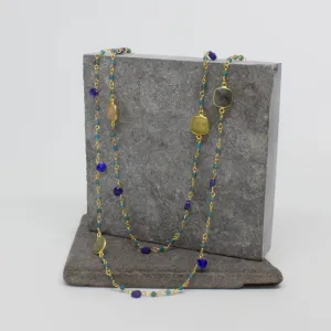 Sapphire, Lapis and Apatite Long Necklace