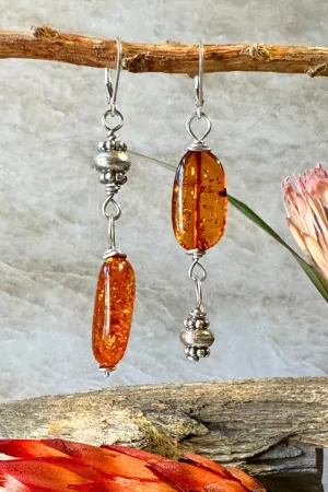 Silver   Amber Earrings