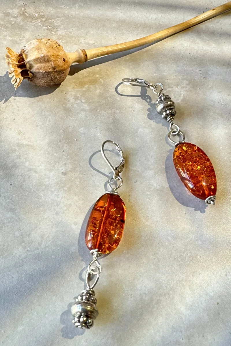 Silver   Amber Earrings