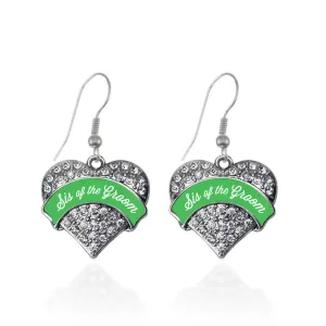 Silver Emerald Green Sis of the Groom Pave Heart Charm Dangle Earrings