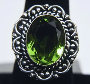 Silver Tone Metal Peridot Ring - Size 9
