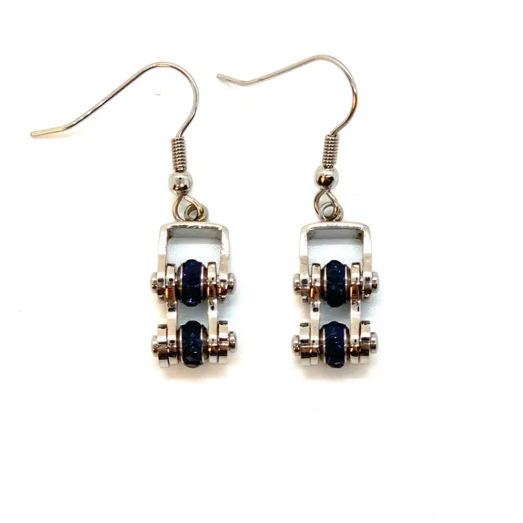 SK2218E December Edition Mini Mini 3/8" Wide Stainless Steel Blue Zircon Imitation Crystal Earrings