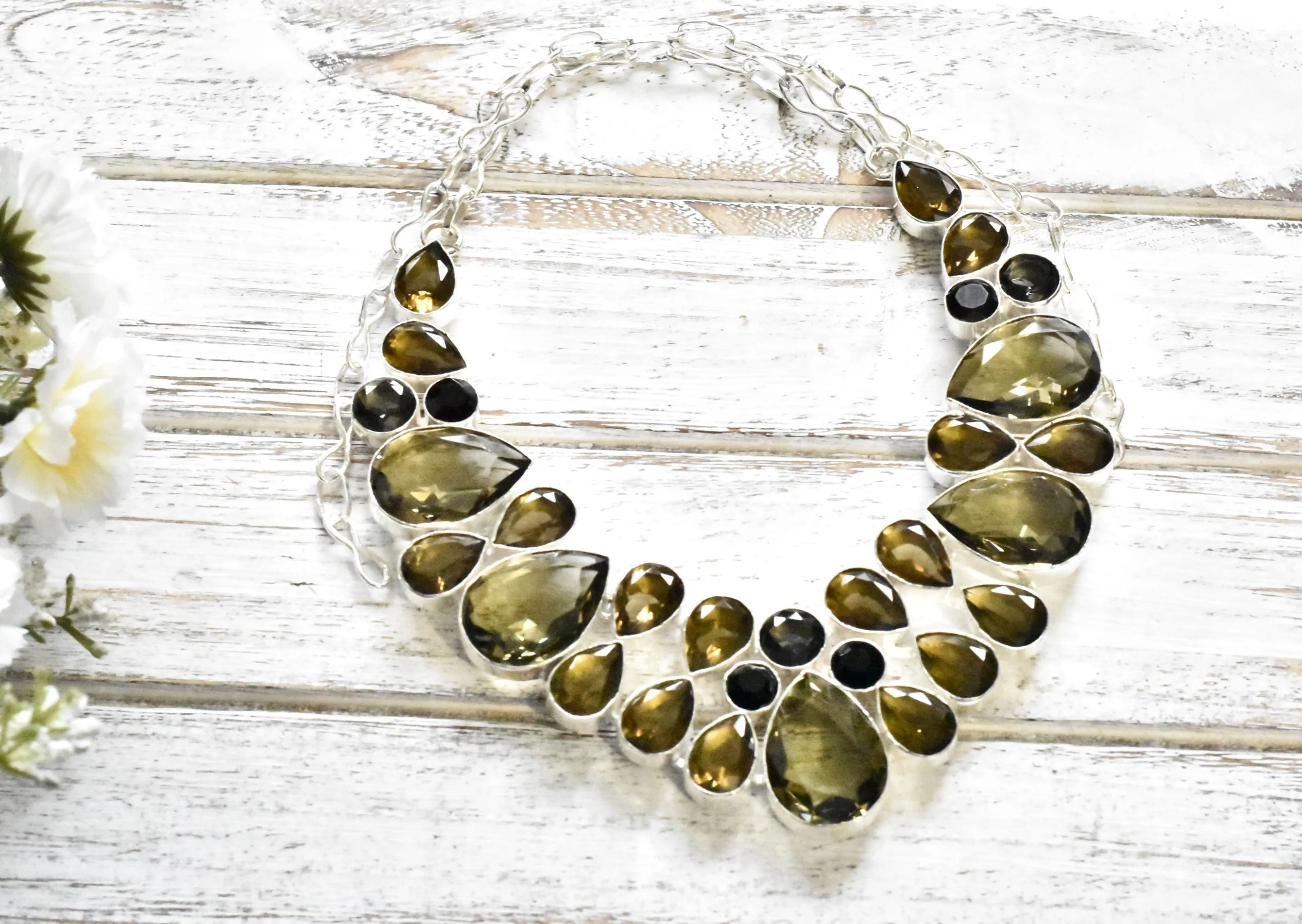 Smoky Quartz Topaz Bib Necklace