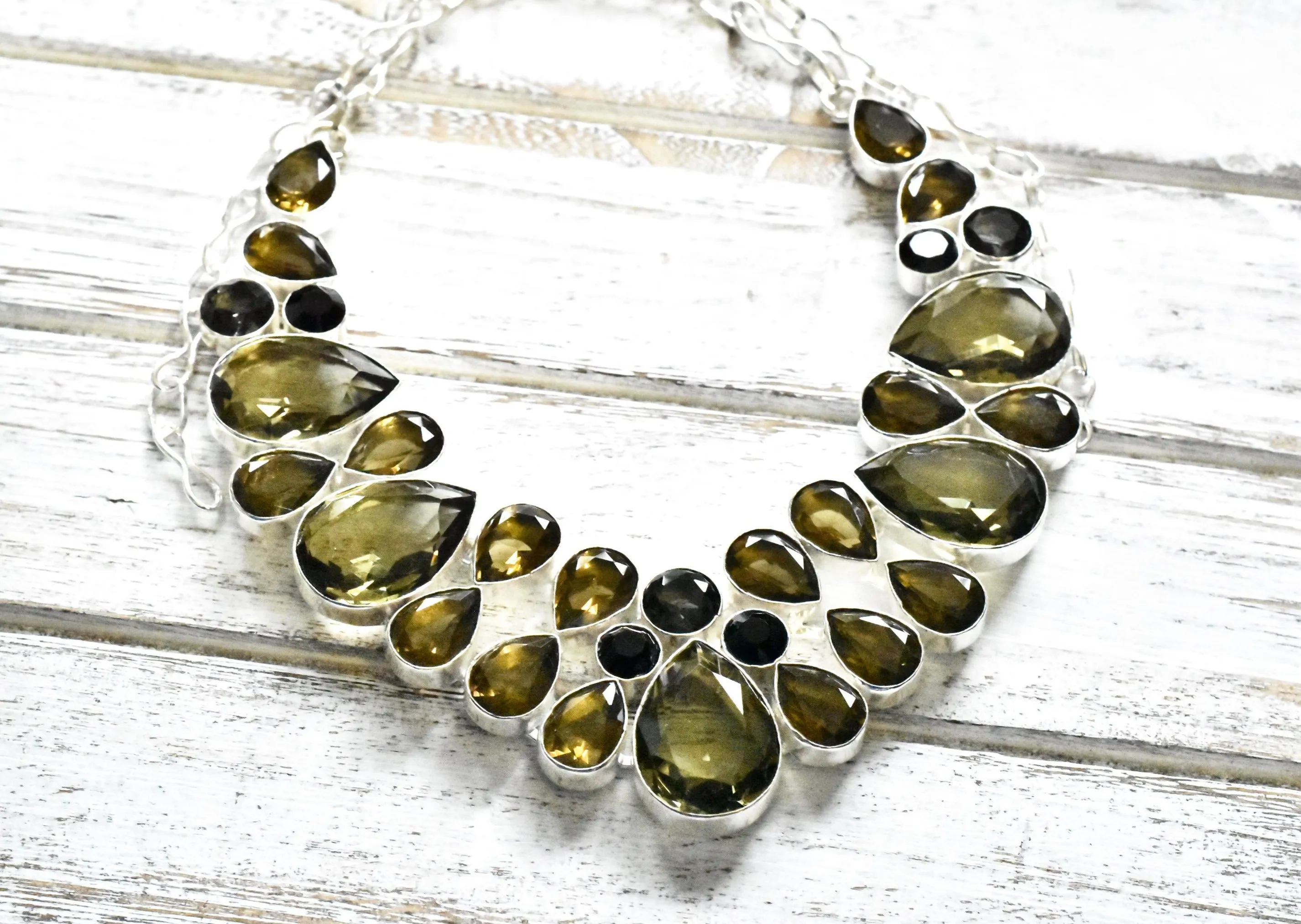 Smoky Quartz Topaz Bib Necklace
