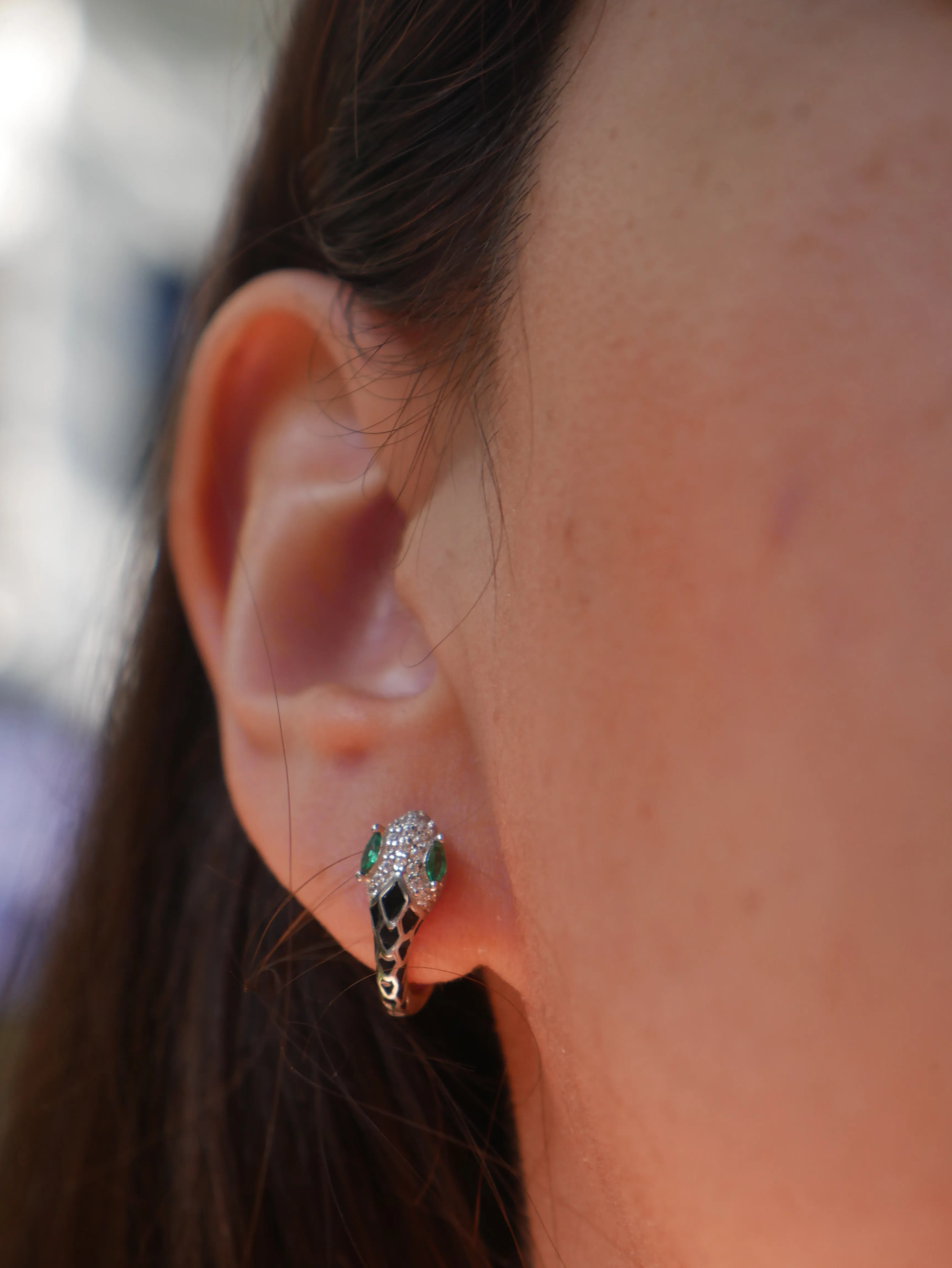 Snake Earrings 925 Sterling Silver 18K Gold Plated Green Zircon Enamel Women's Fine Jewelry
