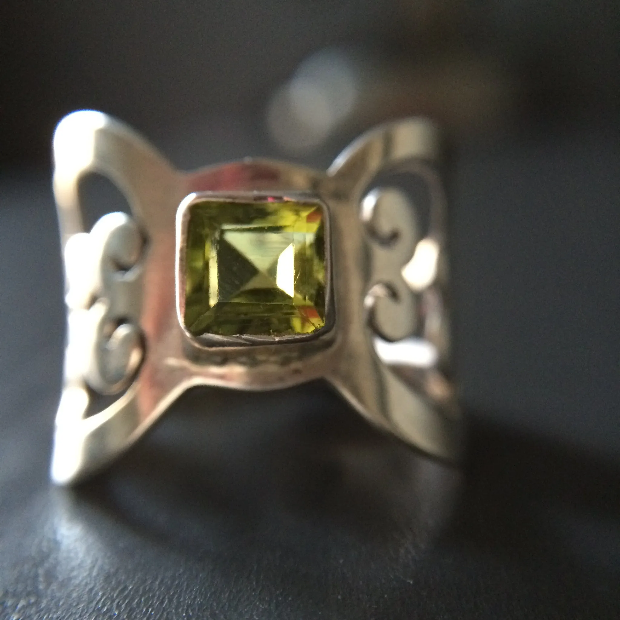 Square Cut Peridot Ring