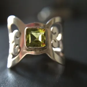 Square Cut Peridot Ring