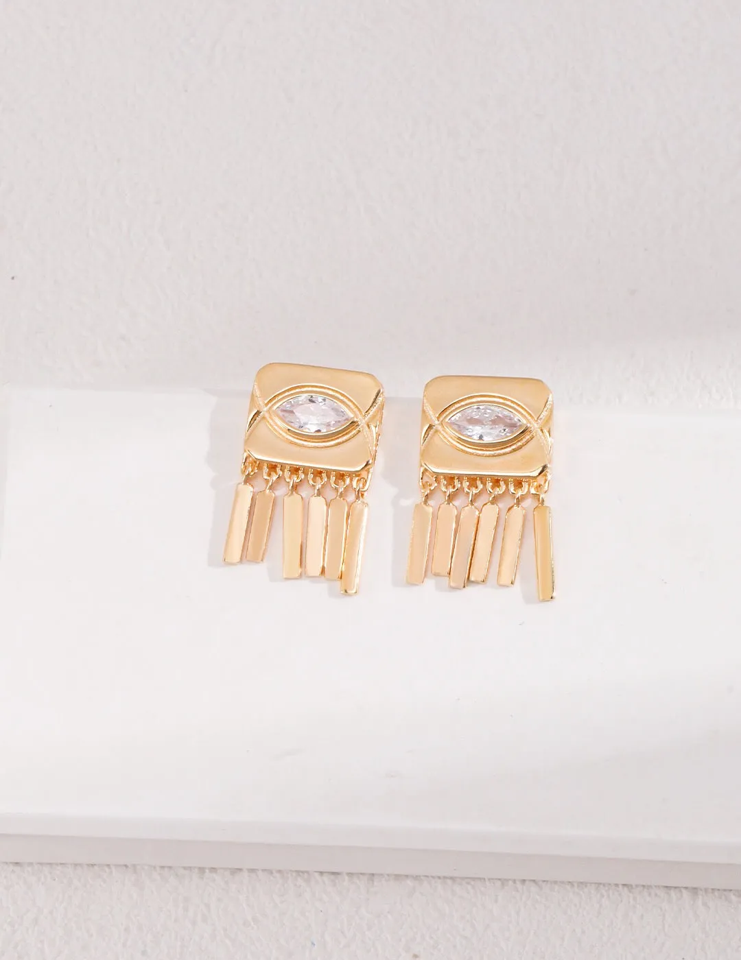 Square Eyes Zircon Tassel Stud
