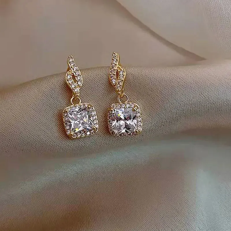 Square White Zircon Personality Fashion Daily Wear Party New Earring