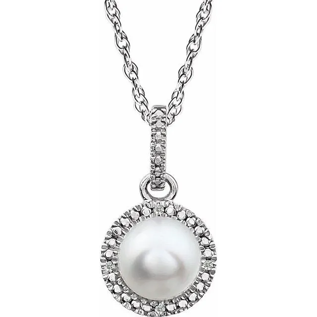 Sterling Silver Gemstone & .01 CTW Diamond 18" Halo-Style Necklace