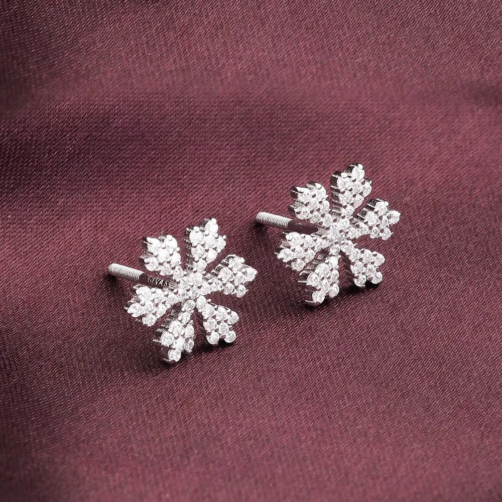 Sterling Silver Hypoallergenic Zircon Snowflake Earrings