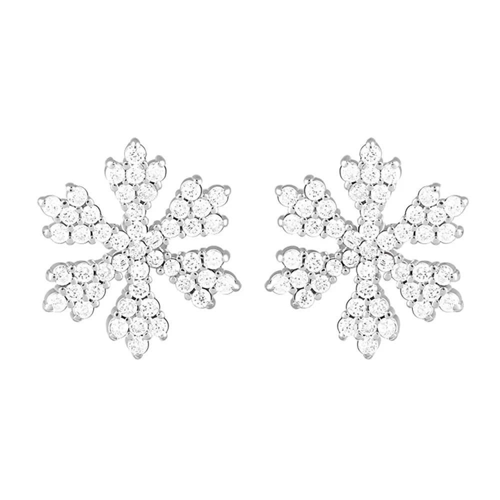 Sterling Silver Hypoallergenic Zircon Snowflake Earrings