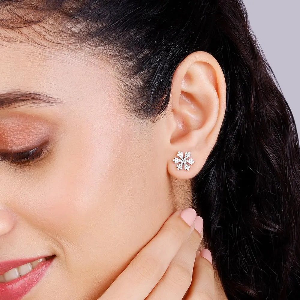 Sterling Silver Hypoallergenic Zircon Snowflake Earrings