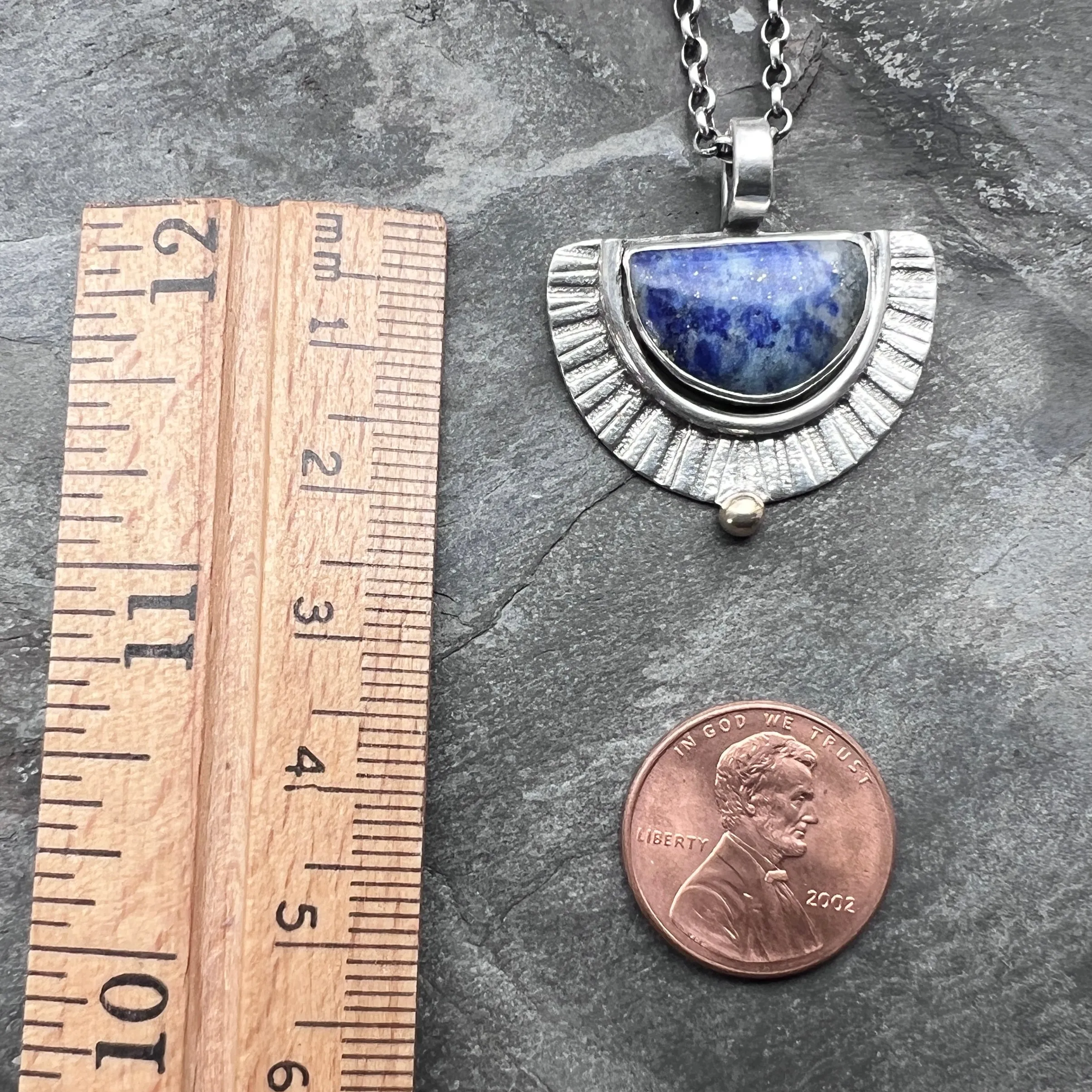 Sterling Silver Lapis Lazuli Necklace | Blue Natural Stone Half Moon Pendant