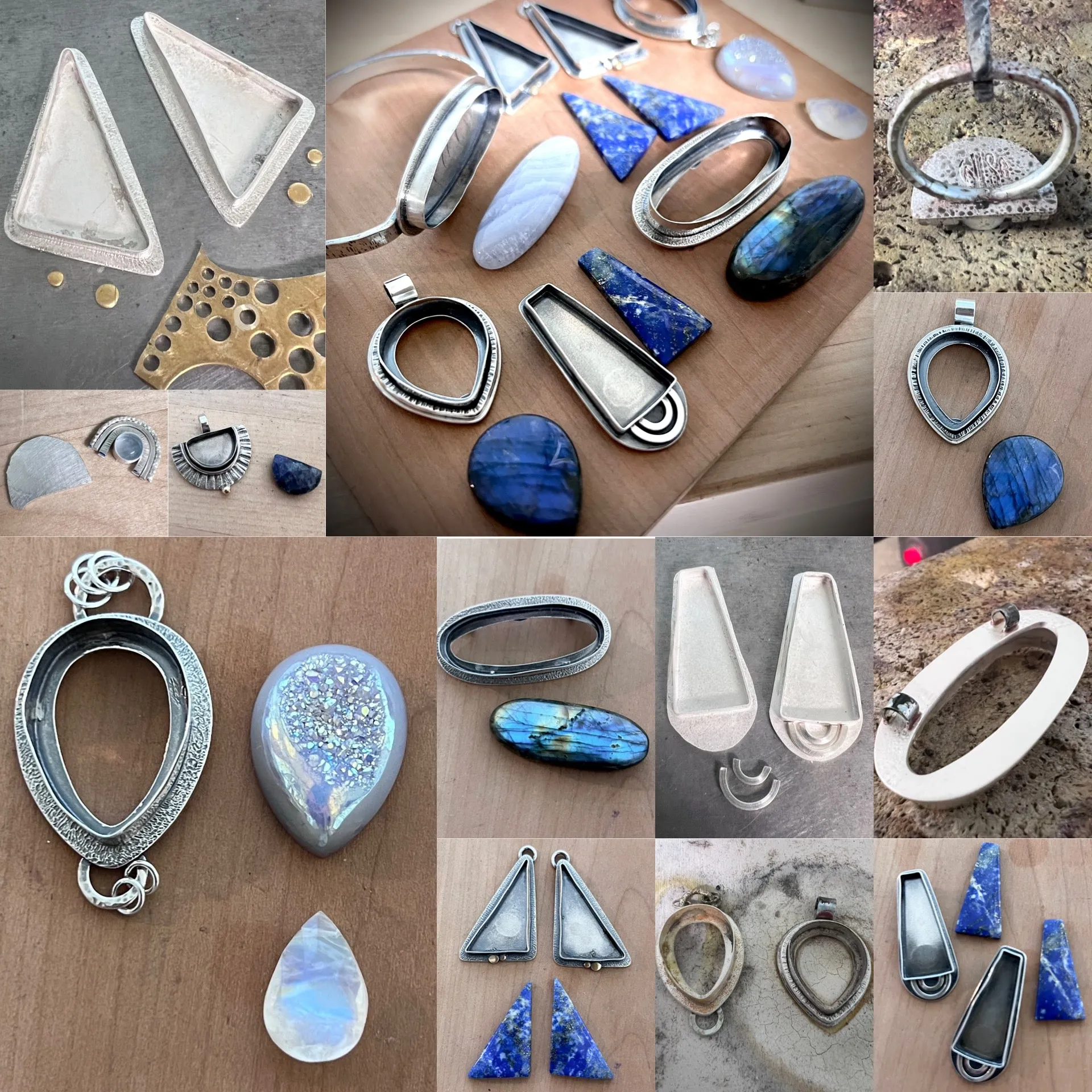 Sterling Silver Lapis Lazuli Necklace | Stamped Flower and Blue Stone Teardrop Pendant