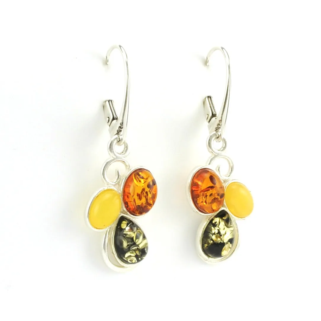 Sterling Silver Multicolor Amber Dangle Earrings