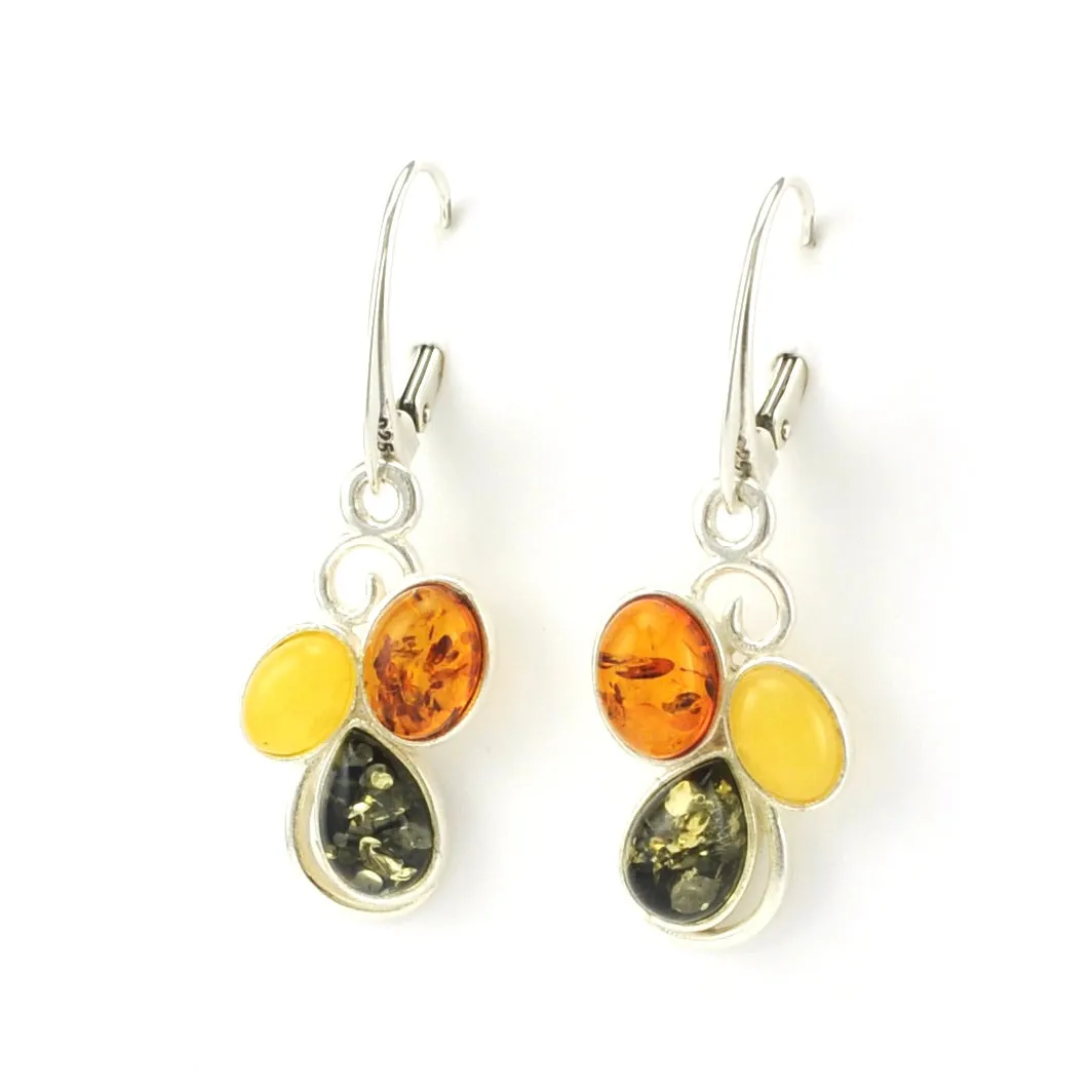 Sterling Silver Multicolor Amber Dangle Earrings