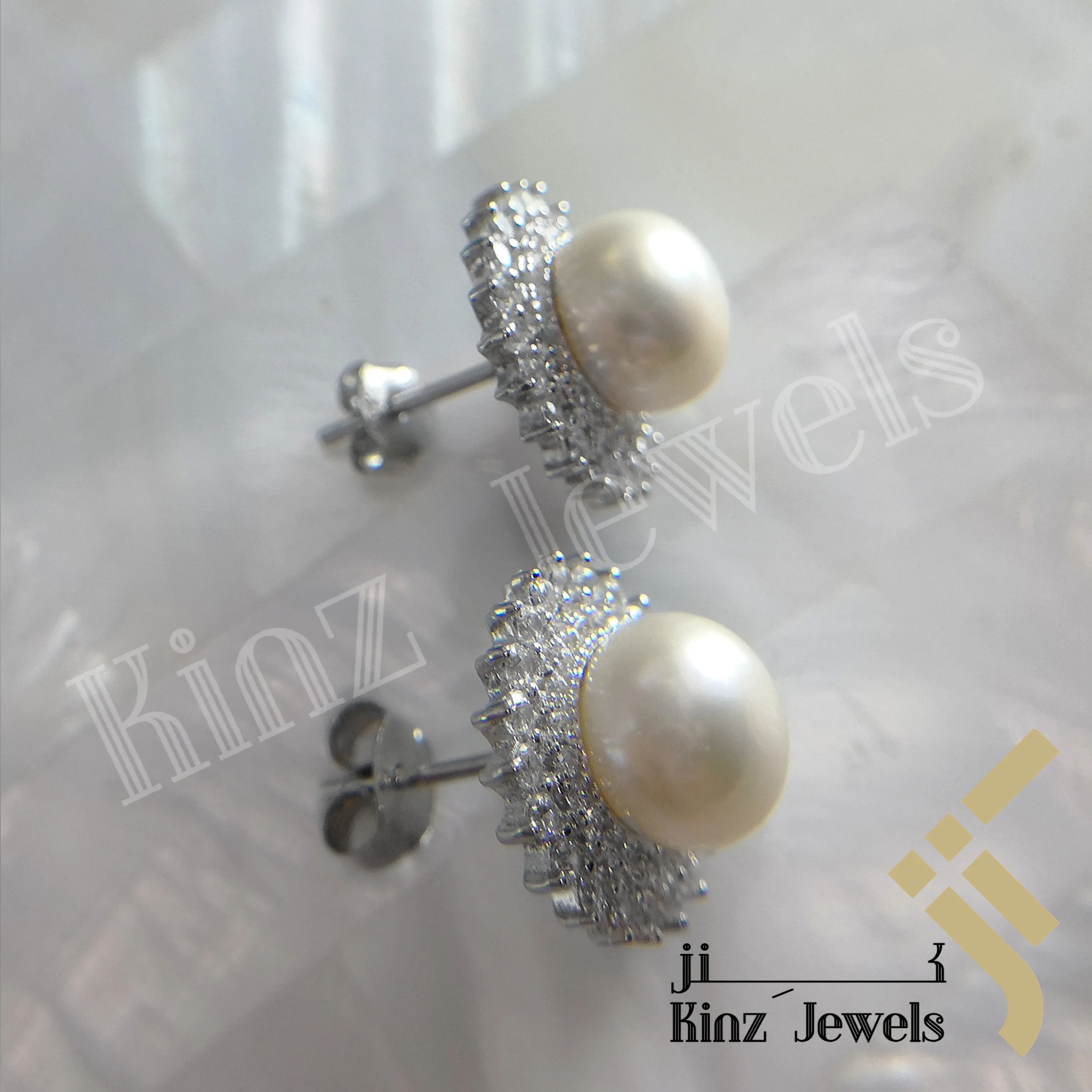 Sterling Silver Rhodium Vermeil Premium Pearl Zircon Frame Earring
