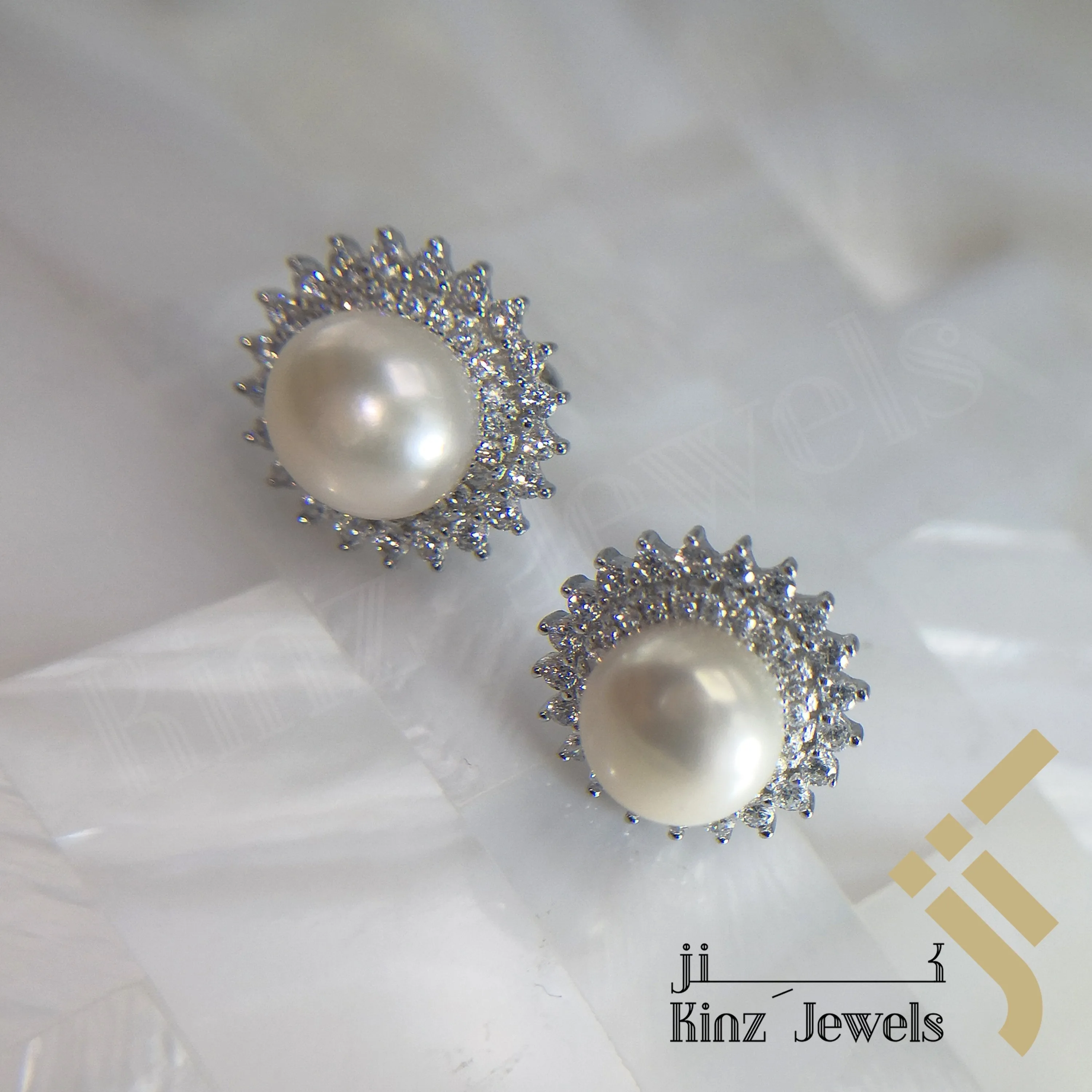 Sterling Silver Rhodium Vermeil Premium Pearl Zircon Frame Earring