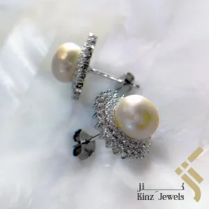 Sterling Silver Rhodium Vermeil Premium Pearl Zircon Frame Earring