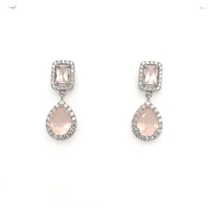 Sterling Silver Rose Pink And Cz Drop Earrings